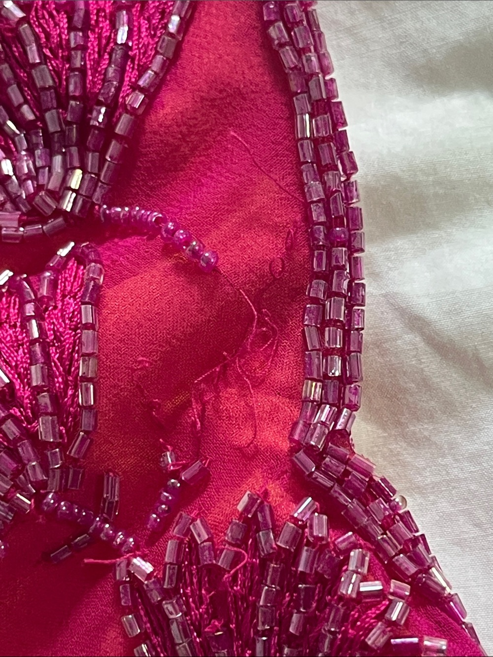 Cache vintage Y2K silk magenta hot pink orange beaded maxi dress open back - Picture 15 of 16